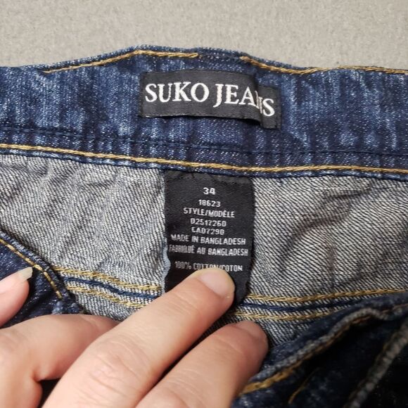 Suko men's fancy embroidered pocket straight leg jeans, size 34 blue - Picture 3 of 12